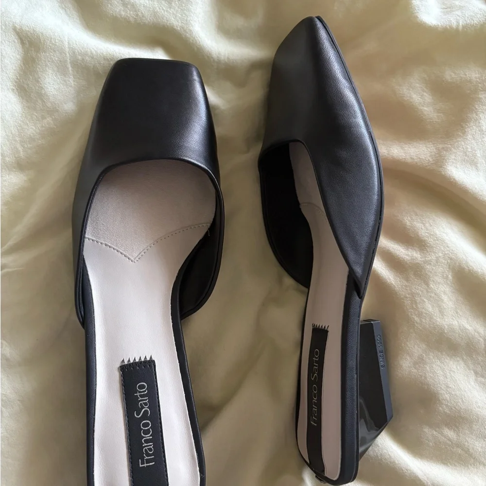 Franco Sarto Black Flats Sleek Leather Loafers